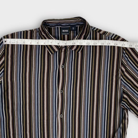 Hugo Boss Shirt Mens Large Multicolor Striped Made in Italy Mercerized Cotton - Picture 11 of 14